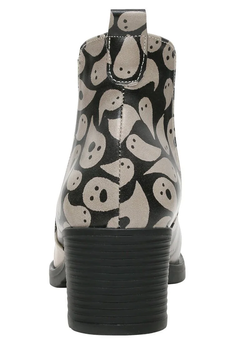 Women Vegan Leather Gray Ankle Boots - Spooky Town Design