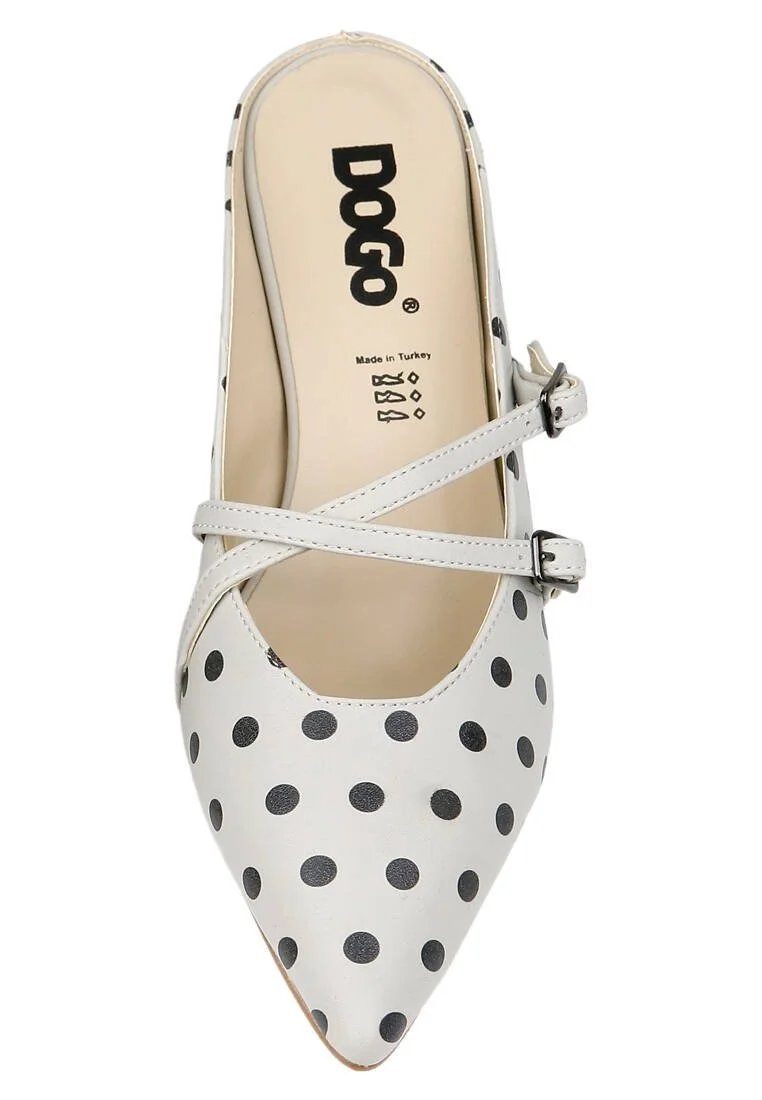 Women Vegan Leather Gray Heeled Sandals - Polka Dots Design