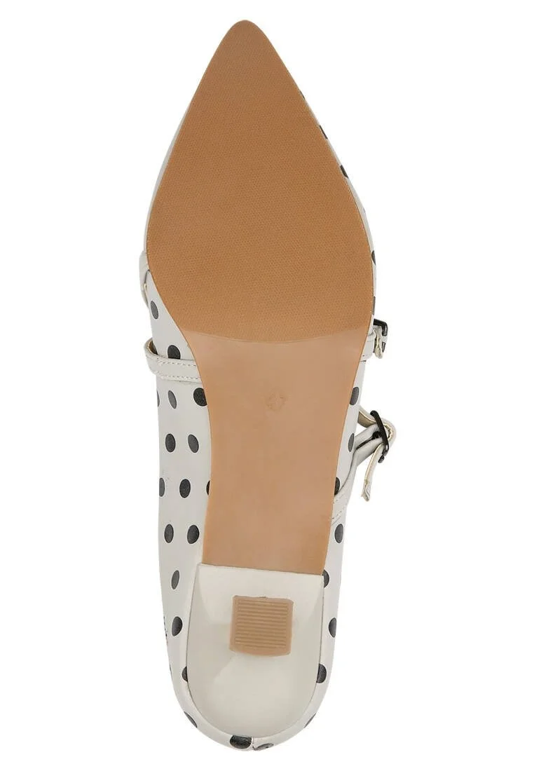 Women Vegan Leather Gray Heeled Sandals - Polka Dots Design