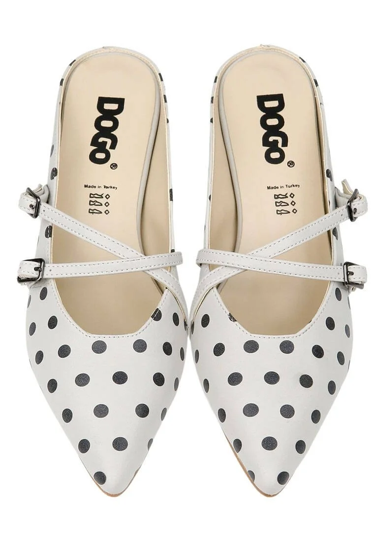 Women Vegan Leather Gray Heeled Sandals - Polka Dots Design