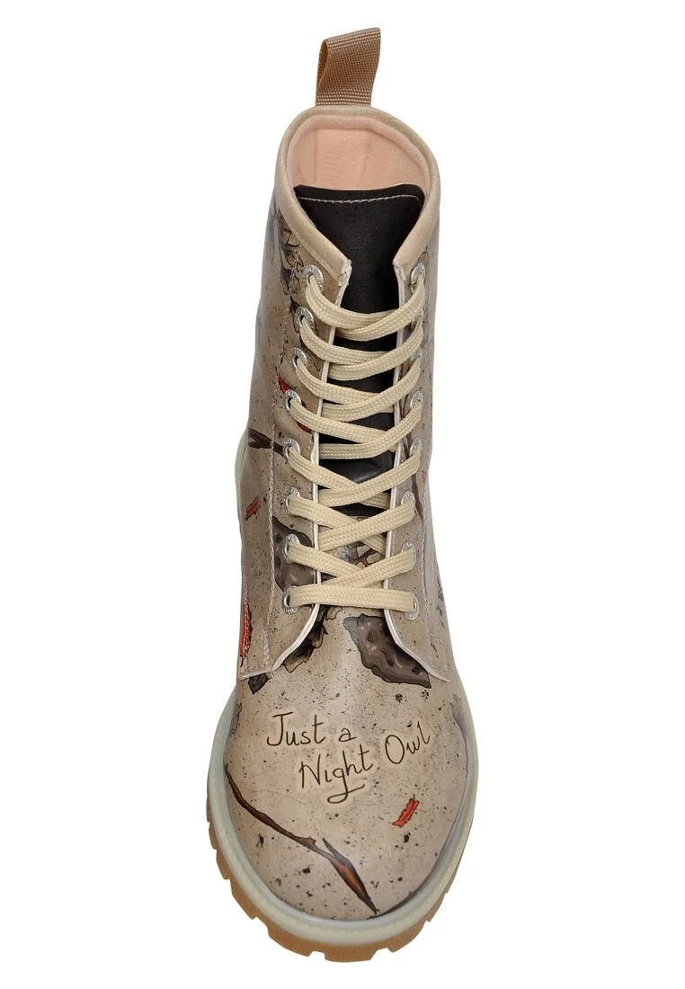 Women Vegan Leather Gray Long Boots - Night Owl Design