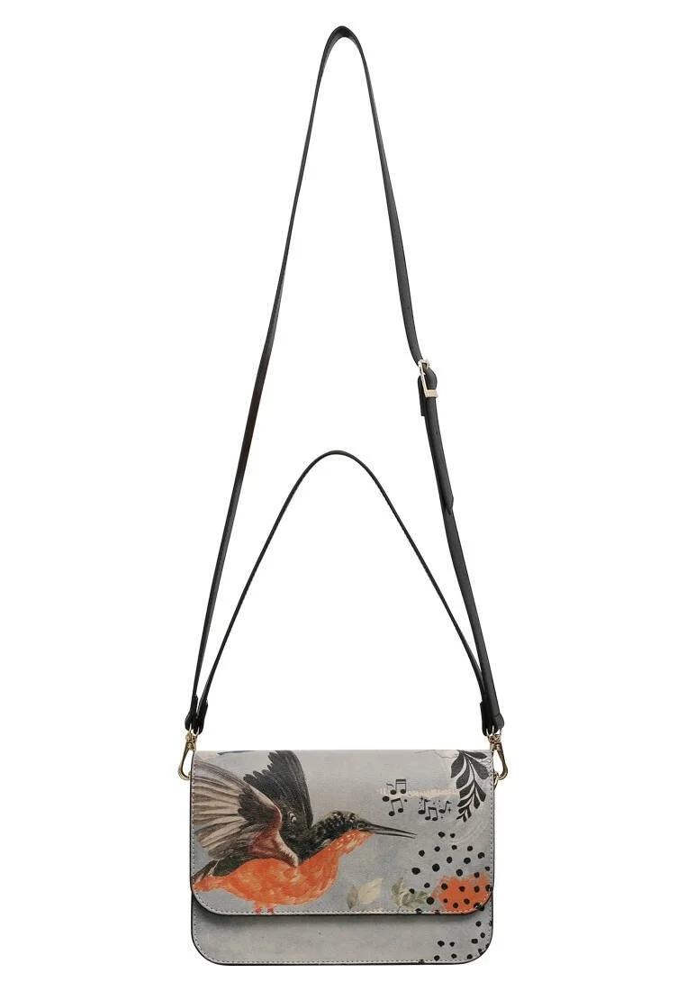 Women Vegan Leather Gray Purse - Birds Chirping Design