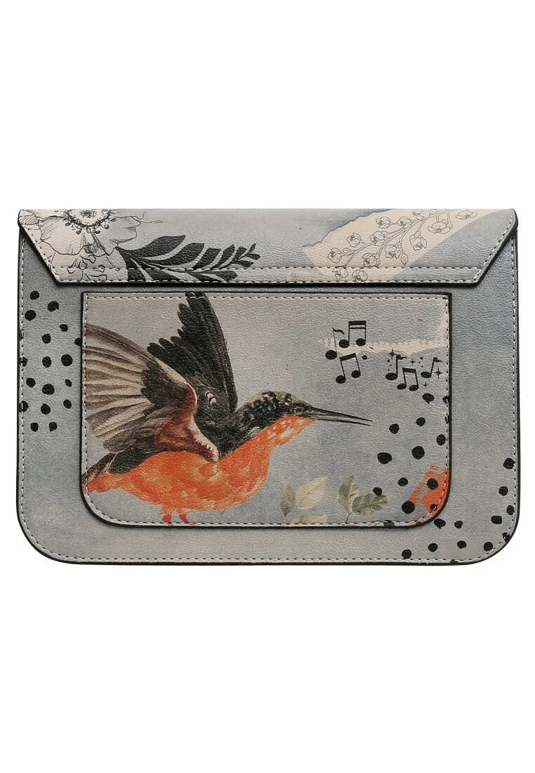 Women Vegan Leather Gray Purse - Birds Chirping Design