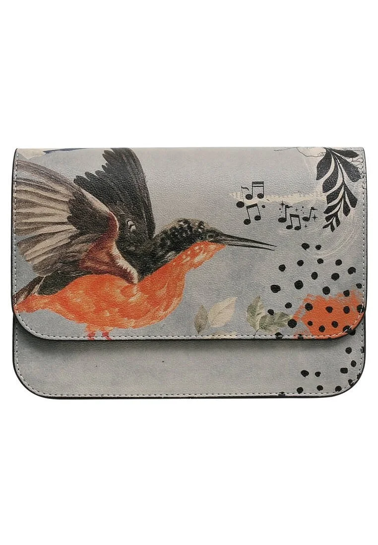 Women Vegan Leather Gray Purse - Birds Chirping Design