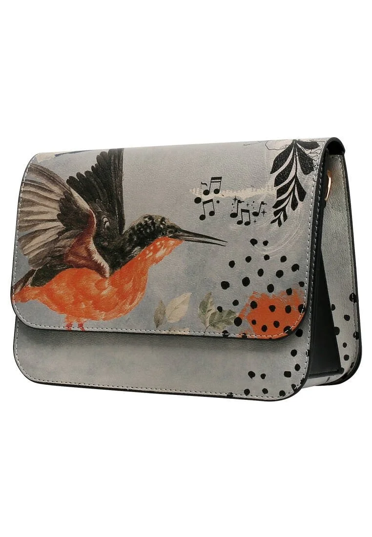 Women Vegan Leather Gray Purse - Birds Chirping Design