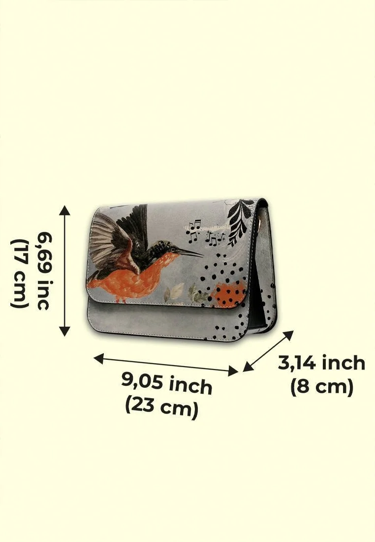 Women Vegan Leather Gray Purse - Birds Chirping Design
