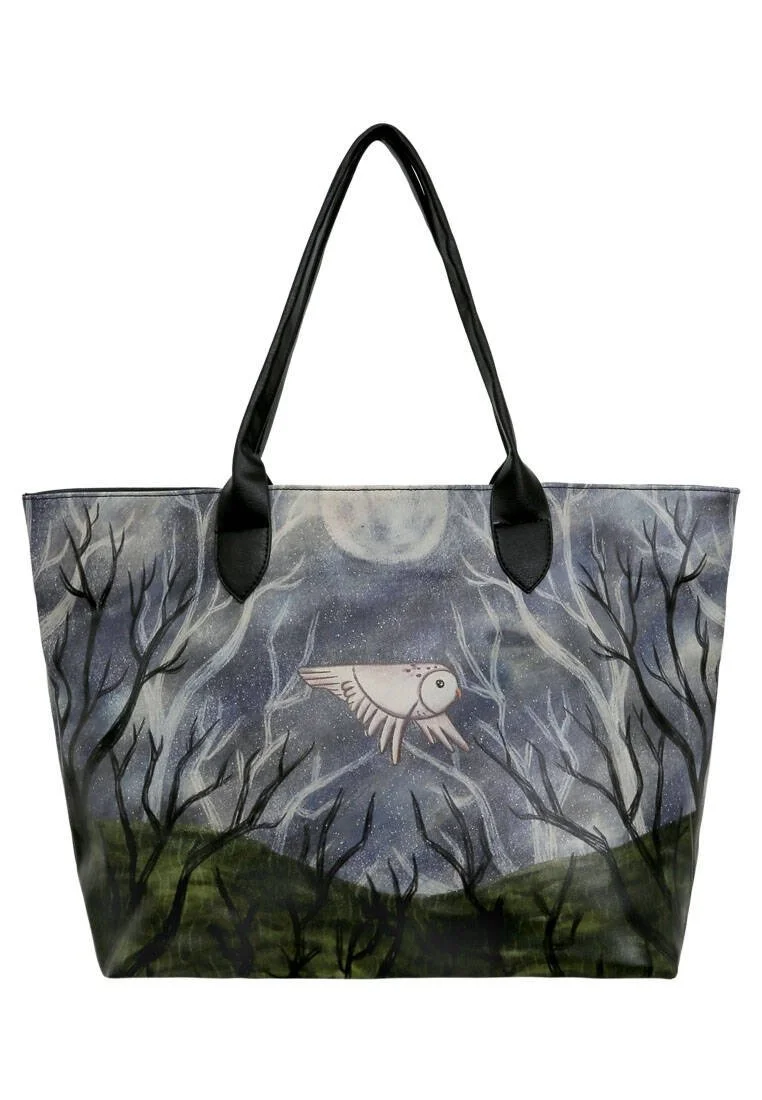 Women Vegan Leather Gray Shoulder Bag - The Night is Dark Design