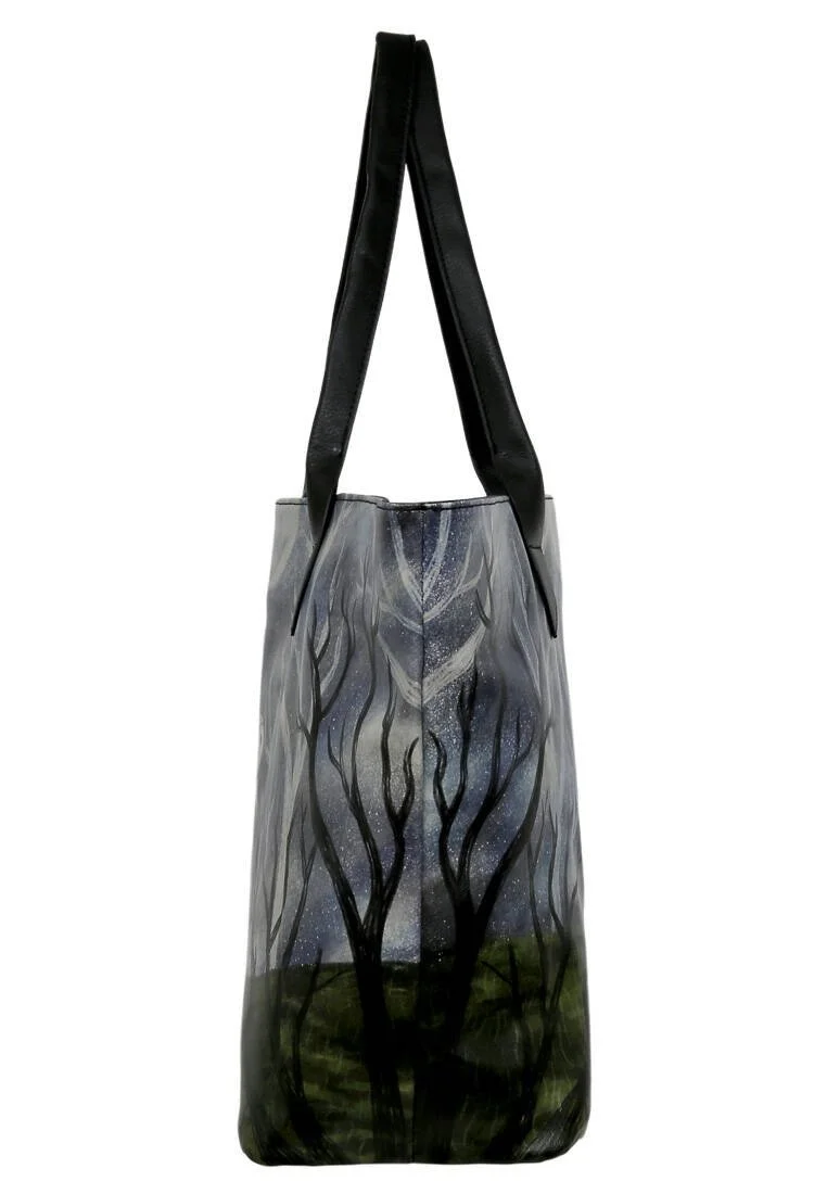 Women Vegan Leather Gray Shoulder Bag - The Night is Dark Design
