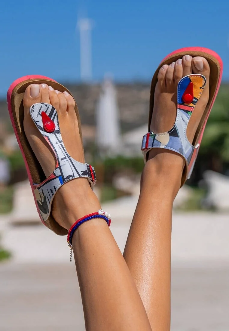 Women Vegan Leather Gray Slippers - Cubic Faces Design