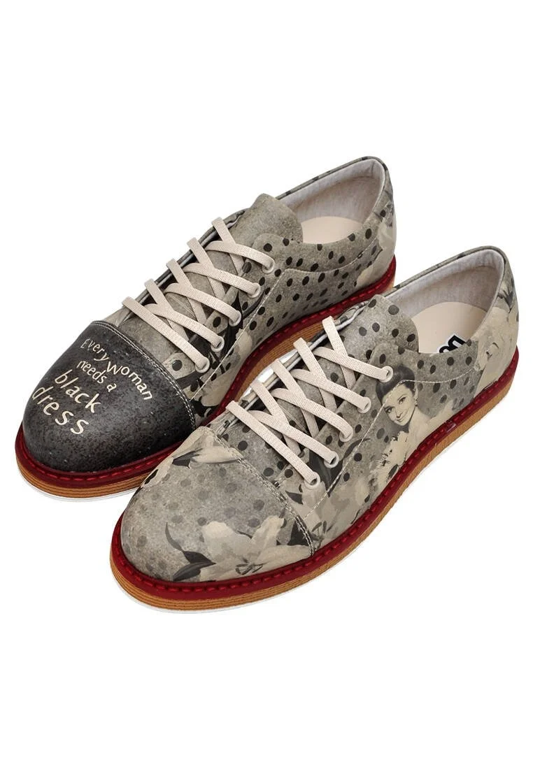 Women Vegan Leather Gray Sneakers - Black Dress Design