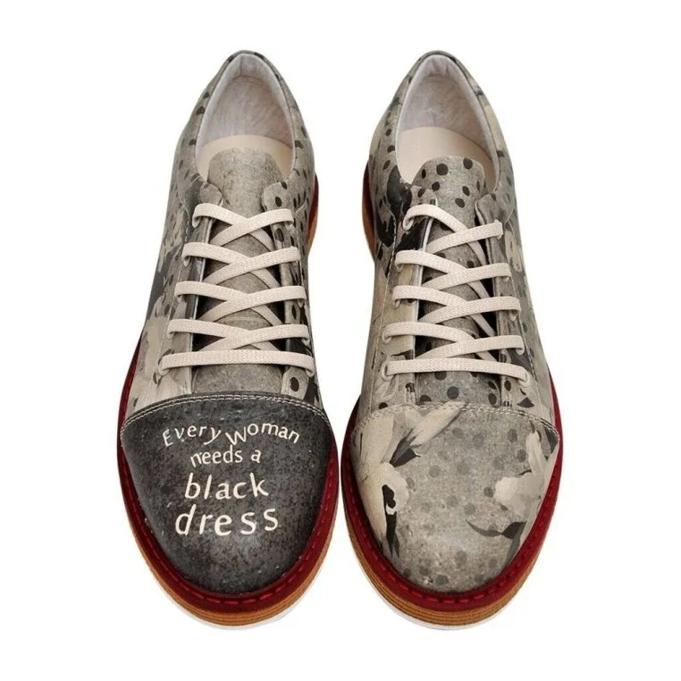 Women Vegan Leather Gray Sneakers - Black Dress Design