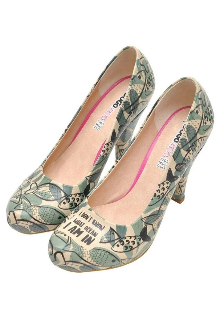 Women Vegan Leather Green High Heels - Ocean Design