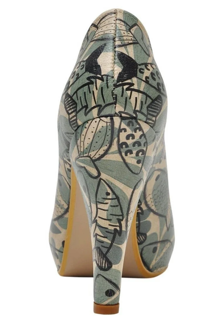 Women Vegan Leather Green High Heels - Ocean Design