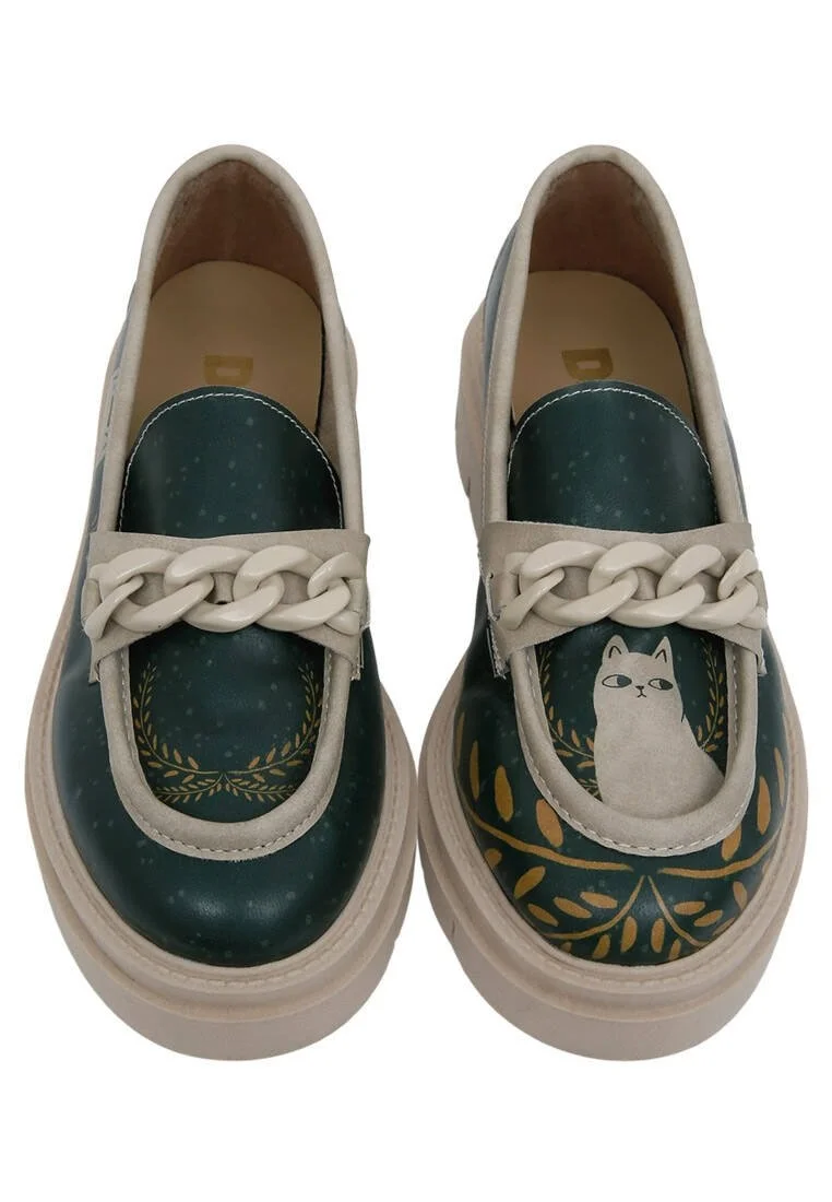 Women Vegan Leather Green Loafers - I Do What I Want Design