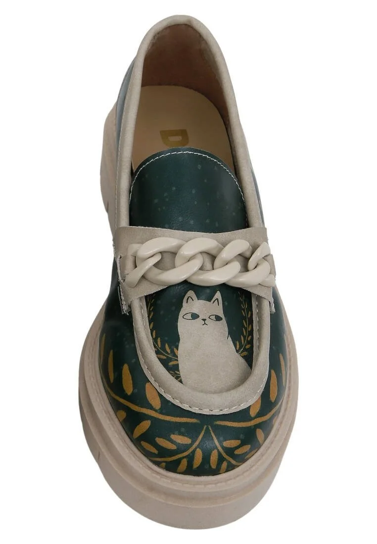 Women Vegan Leather Green Loafers - I Do What I Want Design