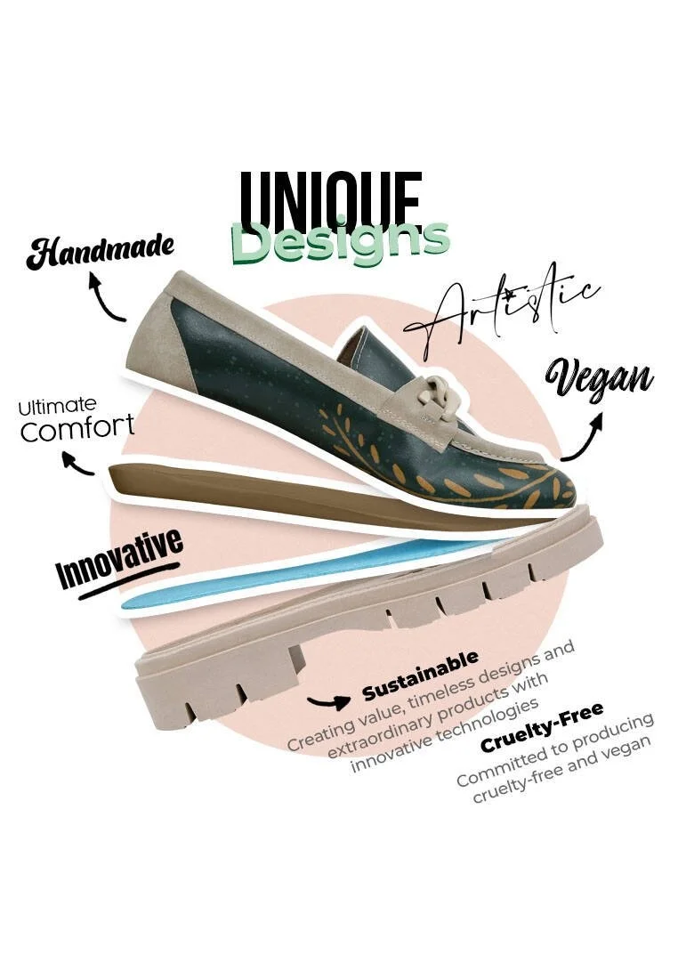 Women Vegan Leather Green Loafers - I Do What I Want Design