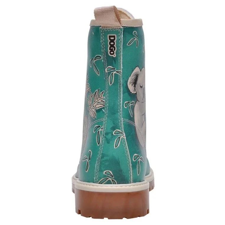 Women Vegan Leather Green Long Boots - Koala Hug Design