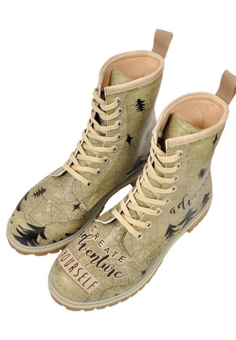 Women Vegan Leather Green Long Boots - Create Adventure for Yourself Design
