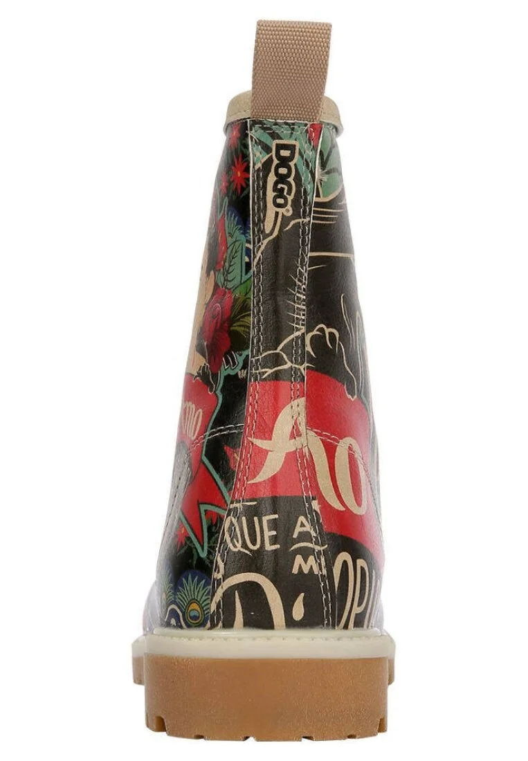 Women Vegan Leather Green Long Boots - Te Amo Frida Kahlo Design