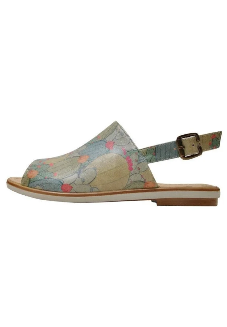 Women Vegan Leather Green Sandals - Cactus Design