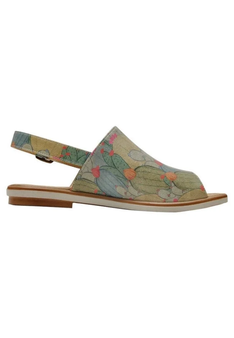 Women Vegan Leather Green Sandals - Cactus Design