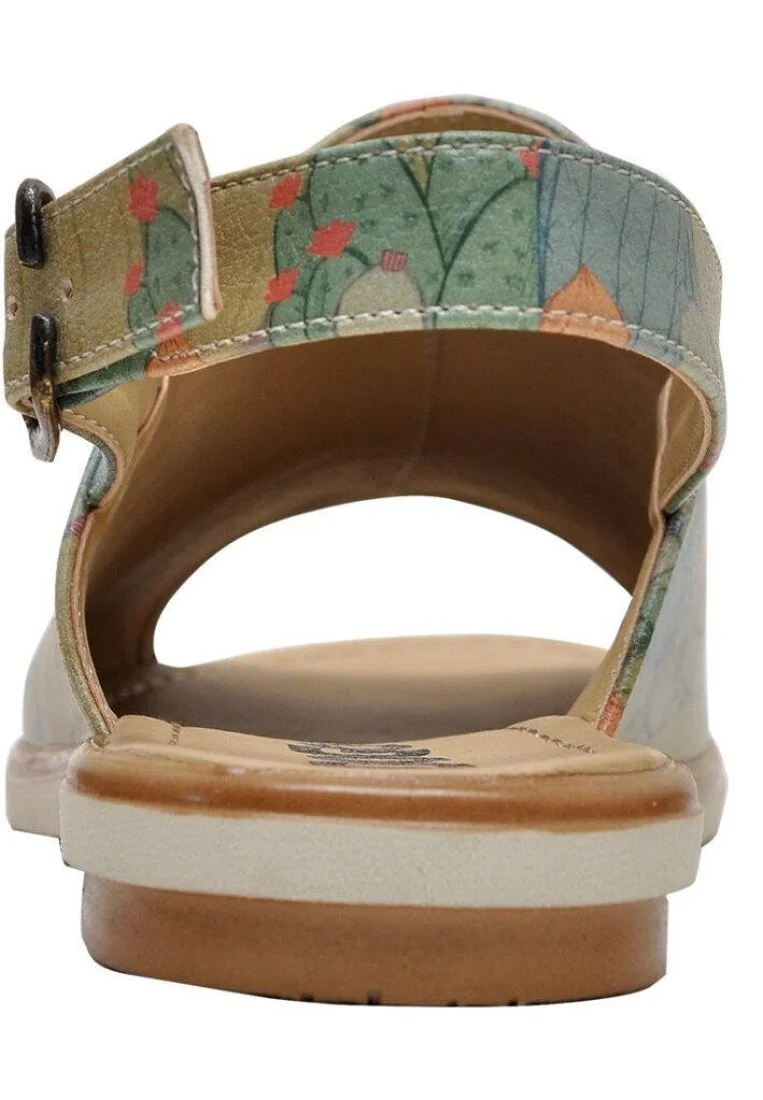 Women Vegan Leather Green Sandals - Cactus Design
