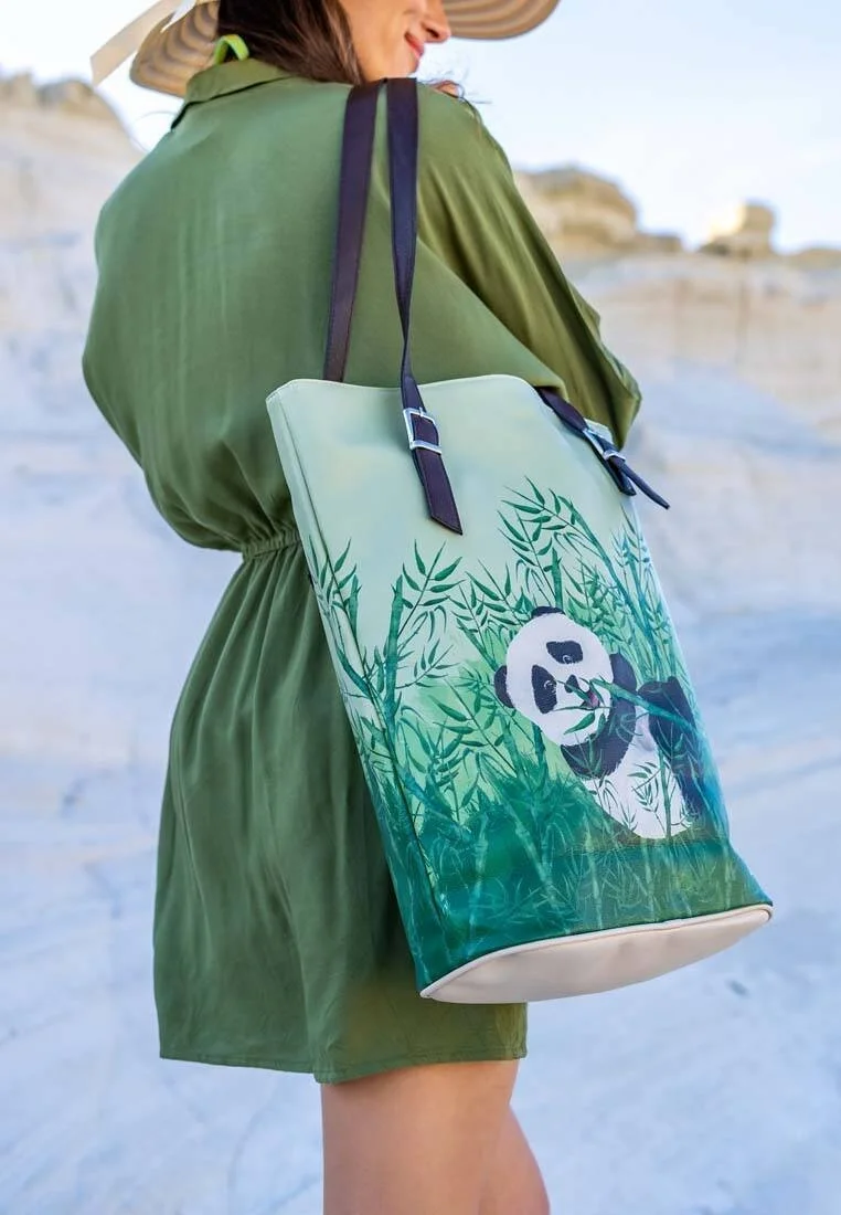 Women Vegan Leather Green Shoulder Bag - Bamboo Lover Design