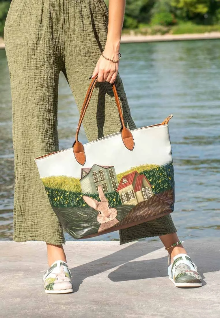Women Vegan Leather Green Shoulder Bag - Going on an Adventure Design