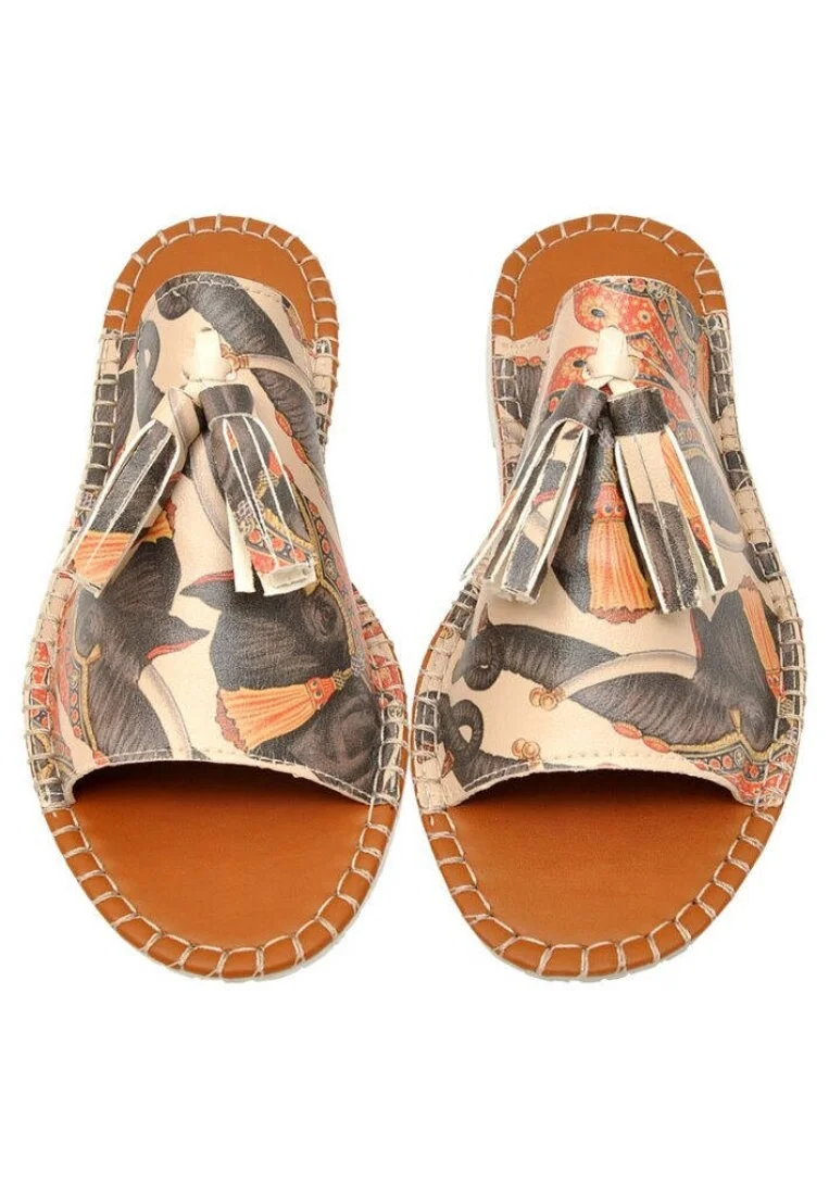 Women Vegan Leather Green Slippers - Elephant Design