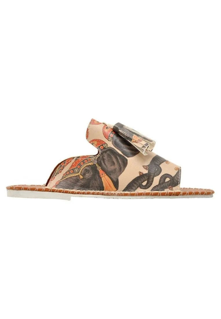 Women Vegan Leather Green Slippers - Elephant Design