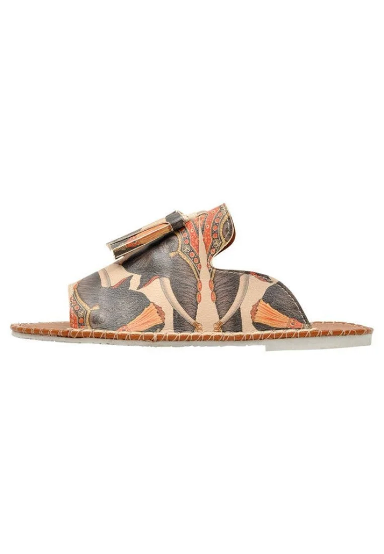 Women Vegan Leather Green Slippers - Elephant Design