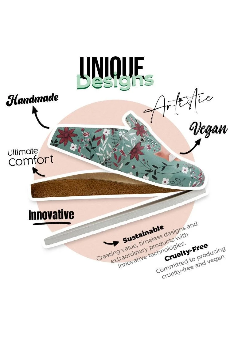 Women Vegan Leather Green Slippers - Spirit Animal Design