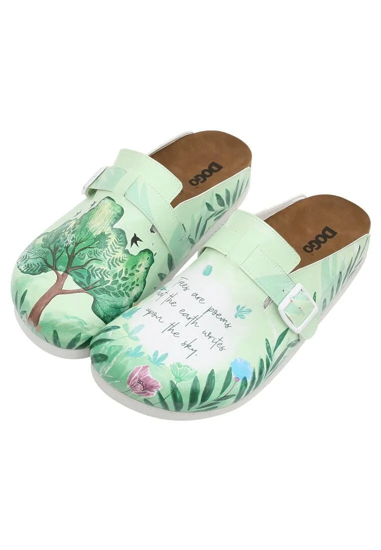 Women Vegan Leather Green Slippers - Trees are Poems Design