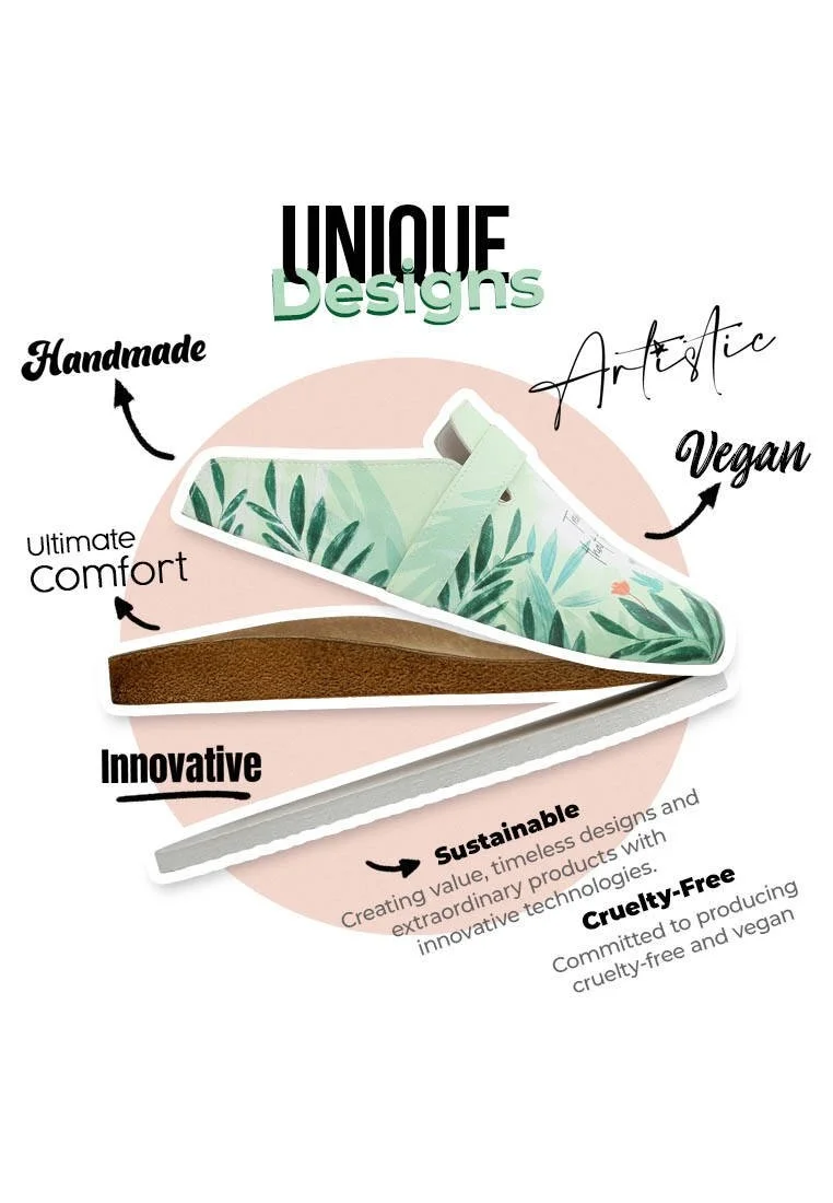Women Vegan Leather Green Slippers - Trees are Poems Design