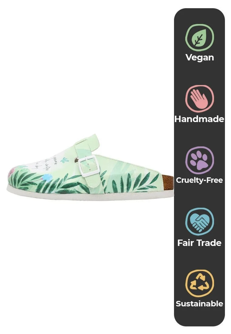 Women Vegan Leather Green Slippers - Trees are Poems Design