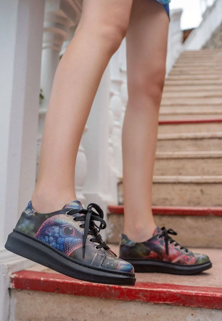 Women Vegan Leather Black Sneakers - Magnificent Design