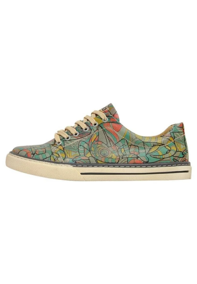 Women Vegan Leather Green Sneakers - Chameleon Design