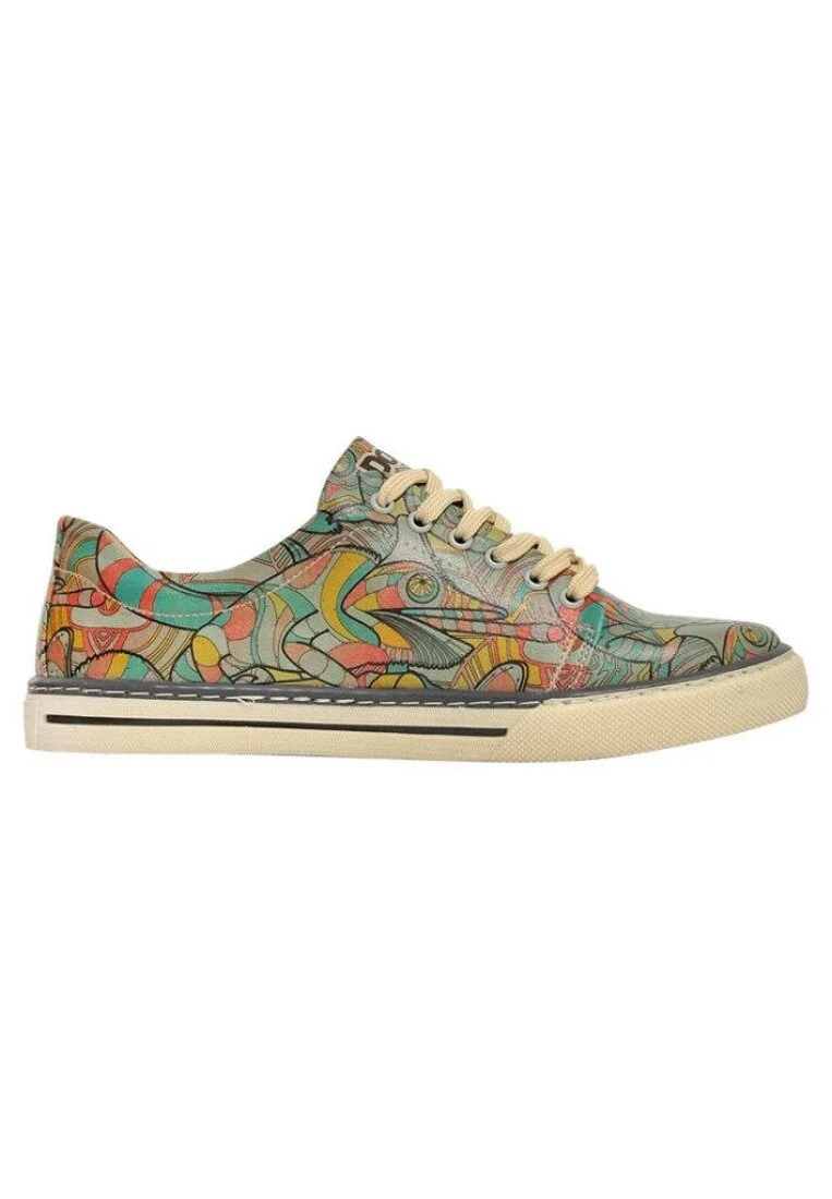 Women Vegan Leather Green Sneakers - Chameleon Design