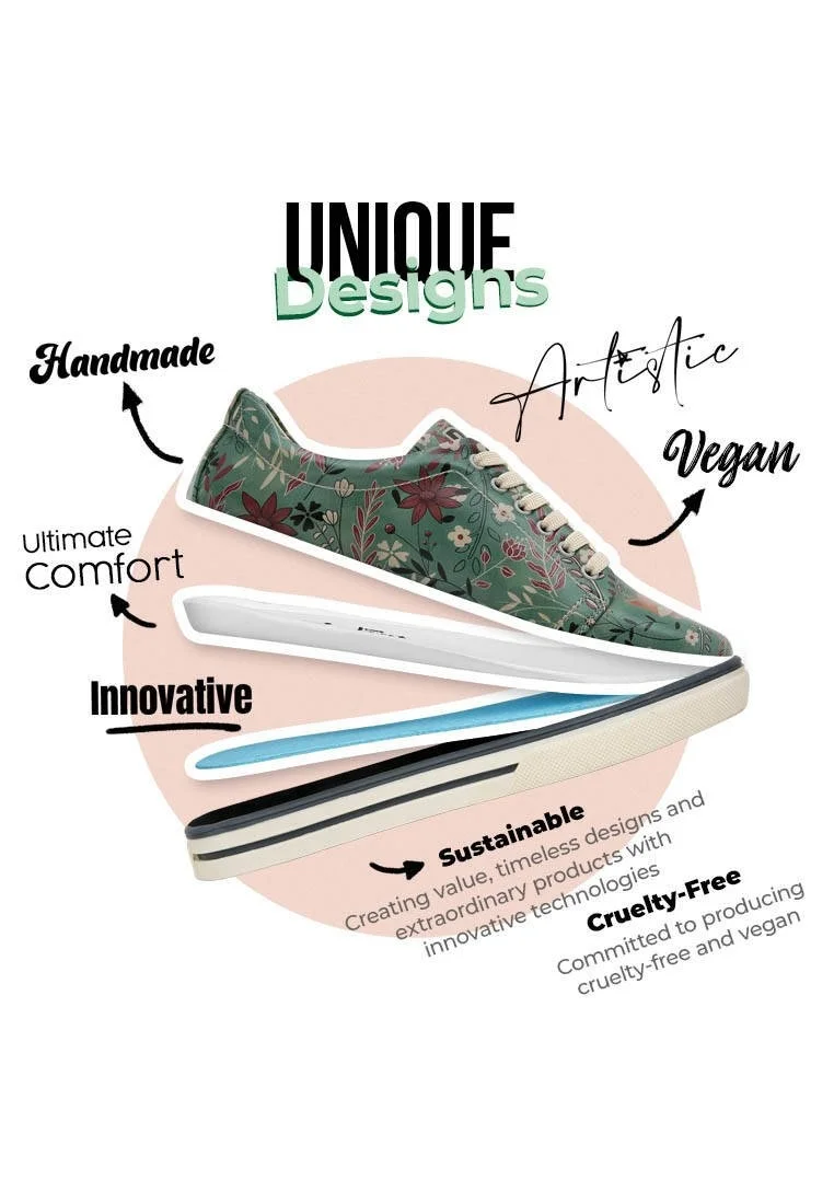 Women Vegan Leather Green Sneakers - Spirit Animal Design