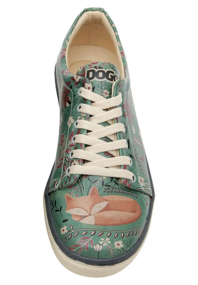 Women Vegan Leather Green Sneakers - Spirit Animal Design