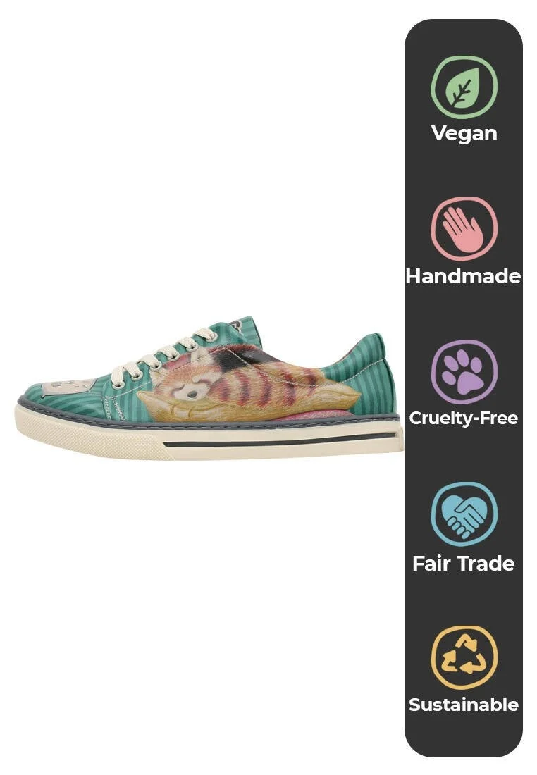 Women Vegan Leather Green Sneakers - You are a Sleepy Red Panda Design