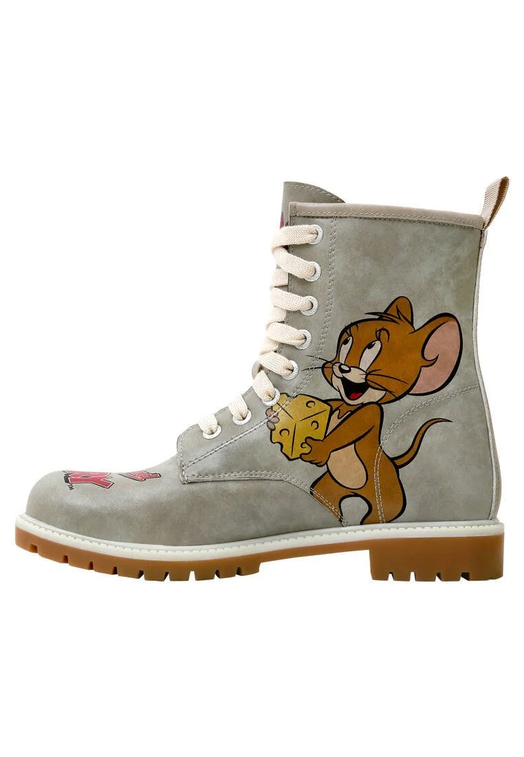 Women Vegan Leather Grey Long Boots - Warner Bros Looney Tunes Tom ve Jerry Tiny Trouble Design