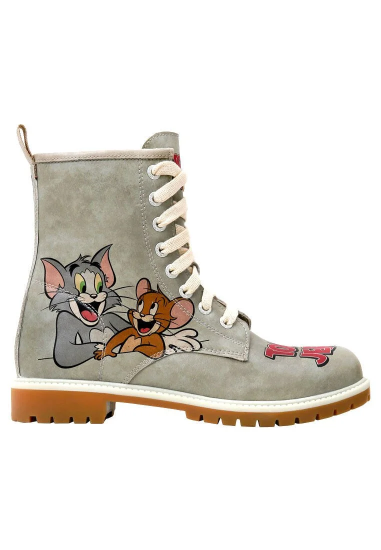 Women Vegan Leather Grey Long Boots - Warner Bros Looney Tunes Tom ve Jerry Tiny Trouble Design