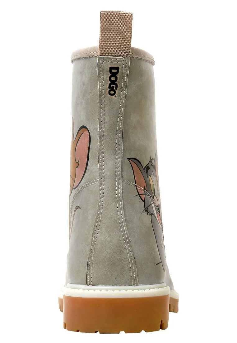 Women Vegan Leather Grey Long Boots - Warner Bros Looney Tunes Tom ve Jerry Tiny Trouble Design