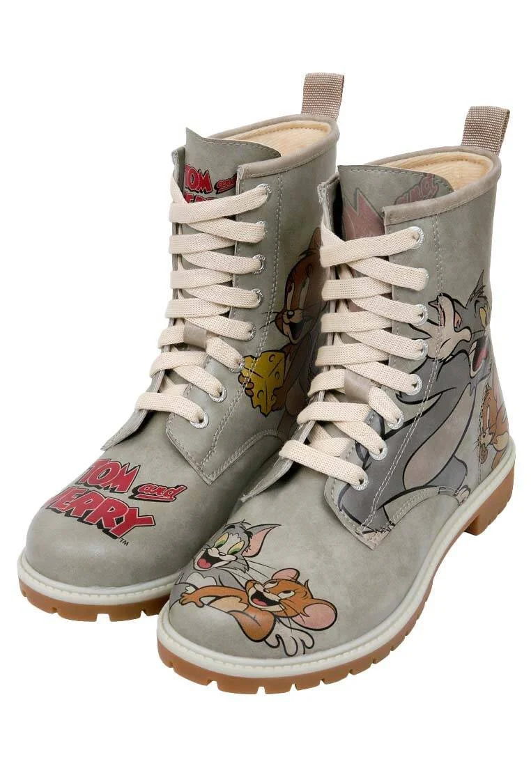 Dogo - Women Vegan Leather Grey Long Boots - Warner Bros Looney Tunes Tom ve Jerry Tiny Trouble Design