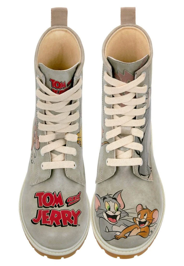 Dogo - Women Vegan Leather Grey Long Boots - Warner Bros Looney Tunes Tom ve Jerry Tiny Trouble Design (1)