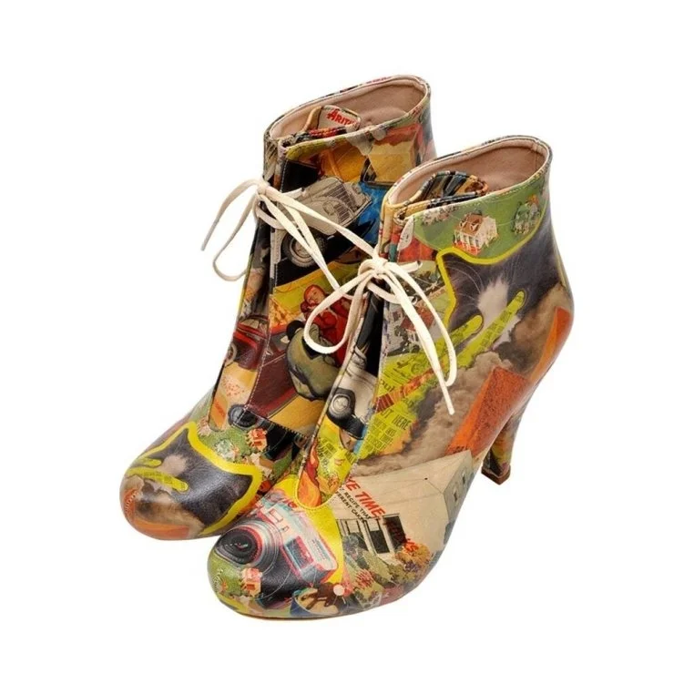 Women Vegan Leather Multicolor High Heel Boots - Collage Design