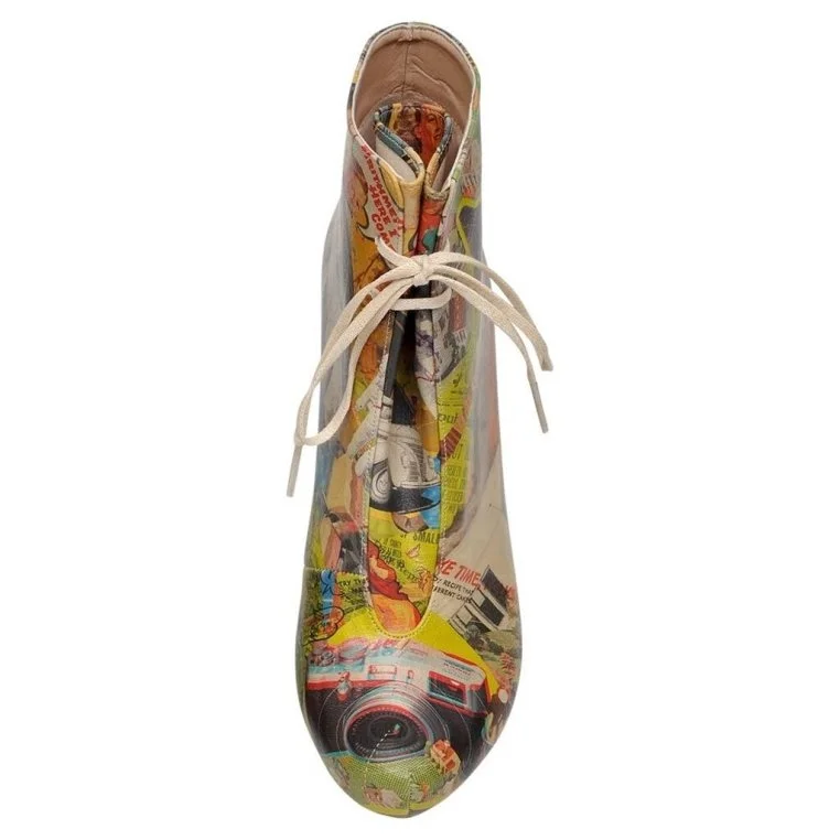 Women Vegan Leather Multicolor High Heel Boots - Collage Design