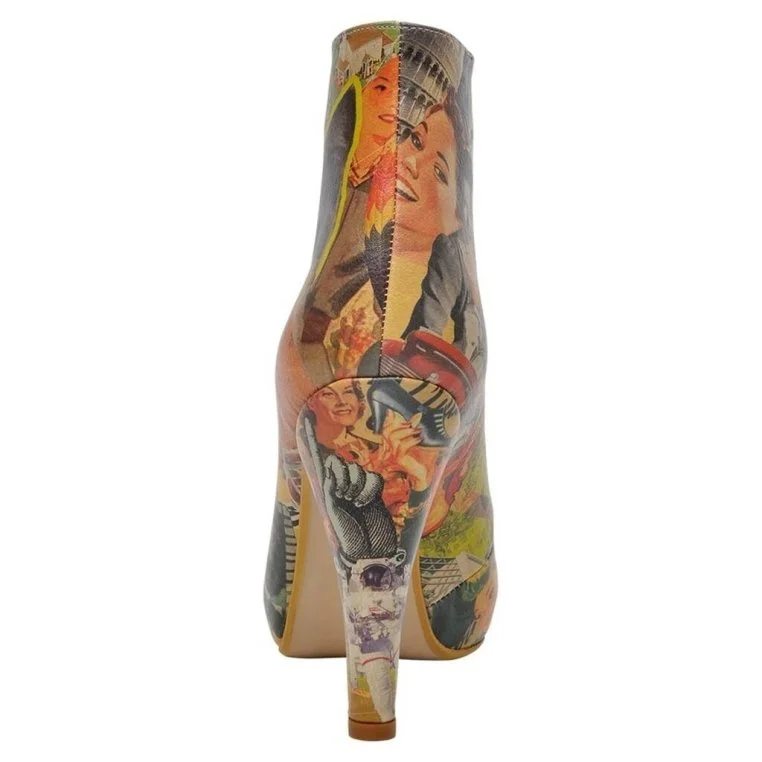 Women Vegan Leather Multicolor High Heel Boots - Collage Design