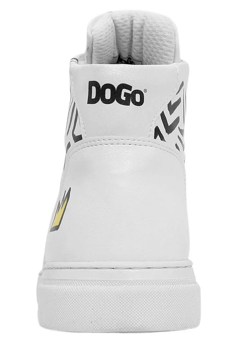 Women Vegan Leather White High Top Sneakers - Abstract Outline White Design